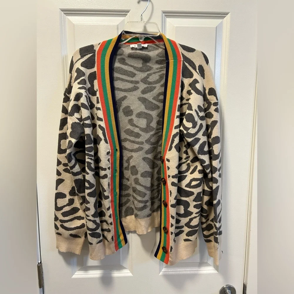 THML animal print sweater with rainbow trim - Picture 1 of 4